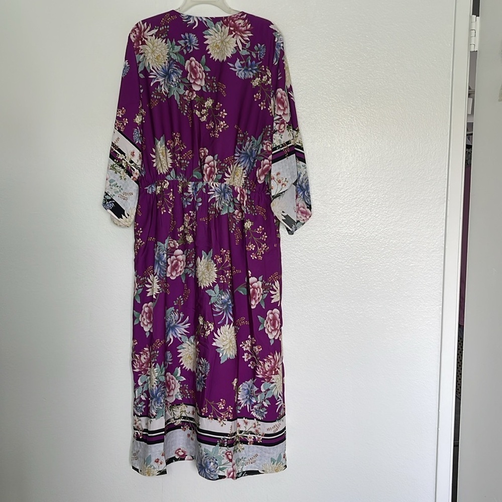 City Chic Linda Floral Faux-Wrap Shift Purple In Seafoam Festival Dress Size 20 - Picture 5 of 6